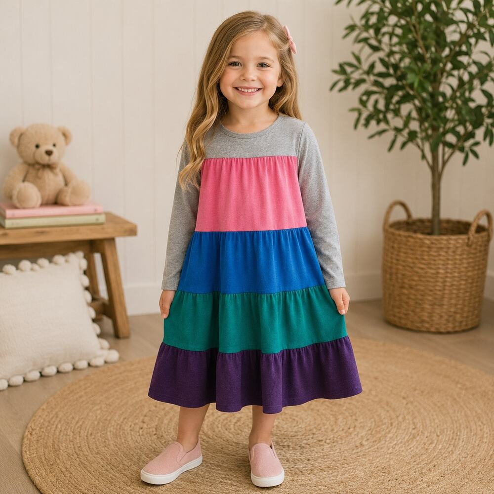 Hanna Andersson Gray Multi Color Knit Long Sleeve Dress 140 / 10